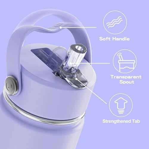 Kids Water Bottle with Straw Lid 14oz, Vacuum Insulated 316 Stainless Steel Water Bottles for Kids for School, Leakproof Water Bottle, BPA Free and Keep Cold for 24 Hours