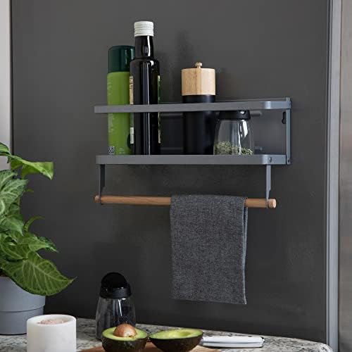 Metal Magnetic Spice Rack with Paper Towel Holder, Grey