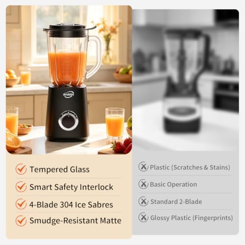 Glass Blender with 51 oz, 1100W, 2 Speeds + Pulse, Black - Image 5
