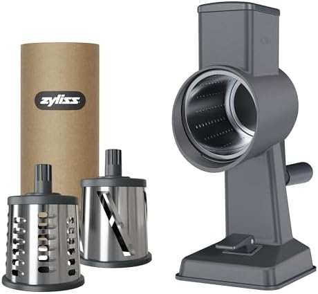 Rotary Cheese Grater, Stainless Steel, Grater & 3 Drum Blades