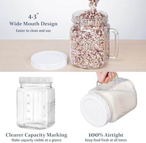 74 oz Wide Mouth Mason Jar w Handle, Airtight Storage Container