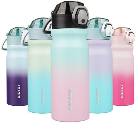 BJPKPK 18 oz Water Bottle with Straw & Handle, Insulated Stainless Flask by BJPKPK