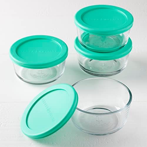 2 Cup Glass Storage Containers with Lids, Set of 4 Glass Food Storage Containers with Mint SnugFit Lids
