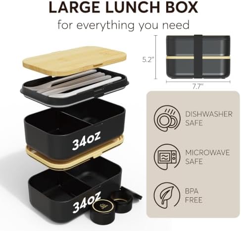 Bento Box Adult, Leakproof, All-in-1 Lunch Containers for Adults