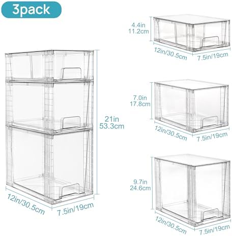 Clear Stackable Storage Drawers, 6 Pack Tall Organizer Set