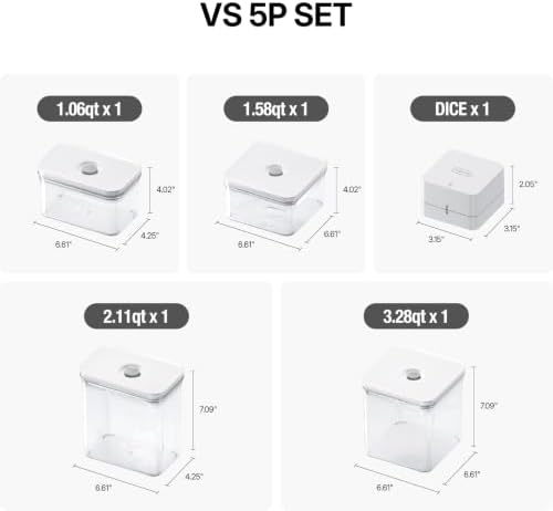 Premium Airtight Food Storage Containers & Vacuum Sealer Machine Starter Set, 4-piece Container with Sealer, 100% Leak Proof,Keep food fresh up to 5 times longer than non-vacuum strorage.