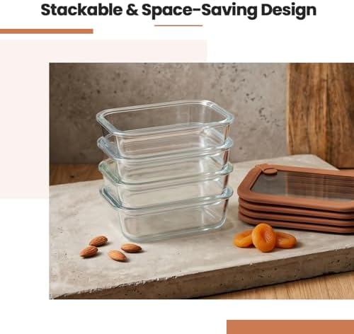 Glass Food Storage Containers with Glass & Silicone Lids, 35oz,Brown