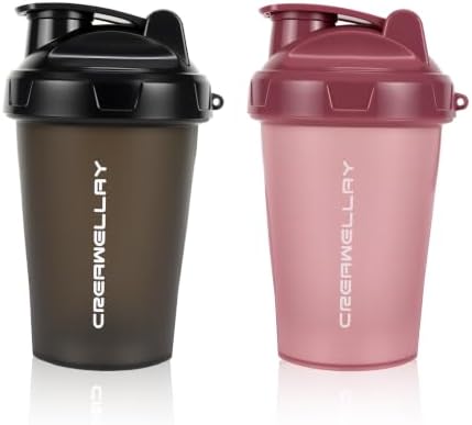 2 Pack Shaker Bottles for Protein Mixes, 17 oz Small Protein Shaker Bottle with Handle, Gym Shaker Cups with Blending Ball for Pre Workout, BPA-Free & Dishwasher Safe (Black, Pink) by CREAWELLAY