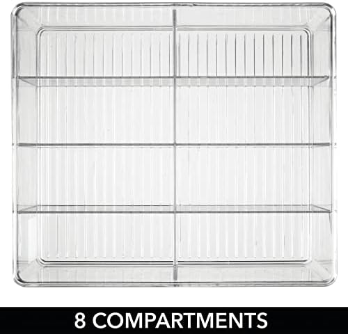 Plastic Extra Wide Storage Organizer Bin Box for Kitchen, Pantry, Cabinet, Countertop - Tea Bag, Sugar Packet, Coffee Snack, Condiment Holder, 8 Sections - Ligne Collection - Clear