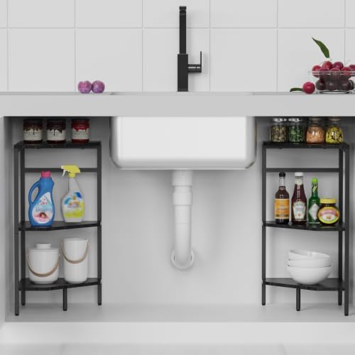 Pedestal Sink Shelf, 2 Pack Under Sink Organizers and Storage, Black