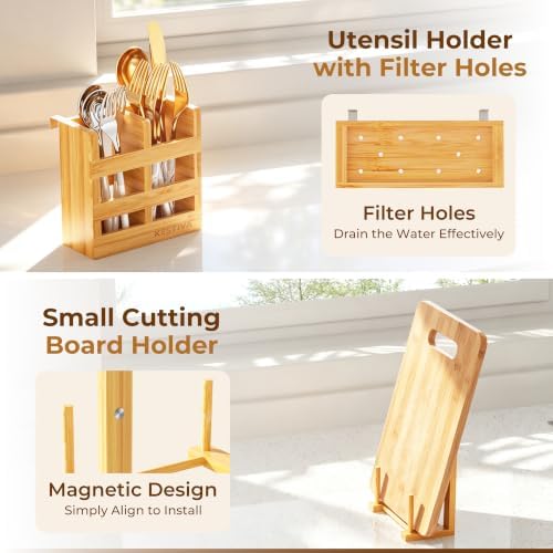 Bamboo Dish Drying Rack with Utensil Holder 3 Tier Dish Drainer