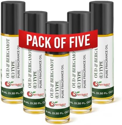 NY Spice Shop Oud & Bergamot U Type Musk Fragrance – Pack of 5 Bergamot Fragrance Oil & Soft Floral Scents – Musk Aroma Profile with Enduring Aroma Tone – Artisan Scent Oil for Scent Lovers by NYSpiceShop
