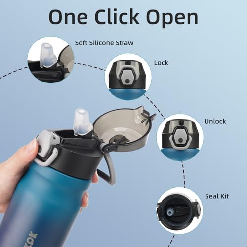 BJPKPK 14 oz Insulated Water Bottle, Straw, Handle, Stainless Steel Flask - Image 3