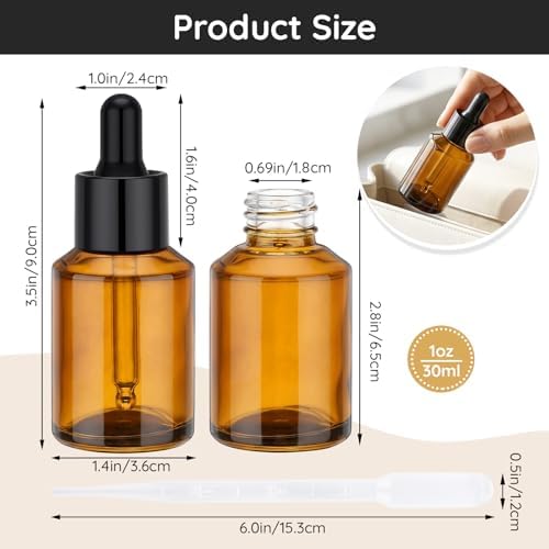 Segbeauty 1oz Amber Glass Dropper Bottles for Travel Toiletries, 3pcs Small Refillable Perfume Oil Bottles with Dropper, 30ml Travel Eye Droppers, Essential Oils Liquids Container in Mixed Color - Image 3