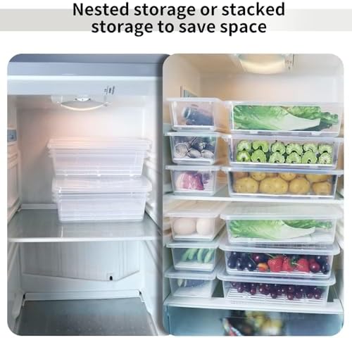 Fruit Storage Containers for Fridge, Rectangle Plastic Food Storage Containers with Lids, 3-Pack Deli Meat Container with Removable Drain Plate, Stackable Produce Keeper in Seafood & Berries