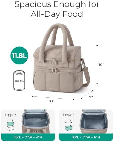 Lunch Bag Women, Double Deck Insulated Lunch Box, Camel