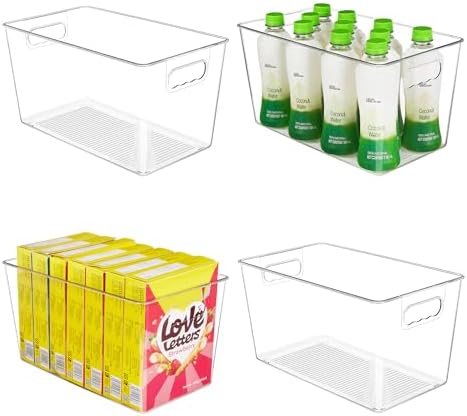 4 Pack Clear Storage Bins, Pantry Organizer Bins with Handle, XL