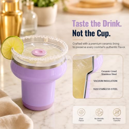 16 oz Ceramic Lined Insulated Margarita Tumbler with Tritan Lid & Straws