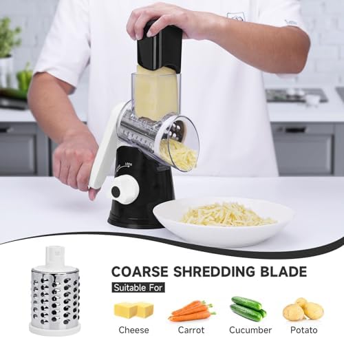 Cheese Grater Hand Crank Rotary, 3 Blades with Strong Suction Base