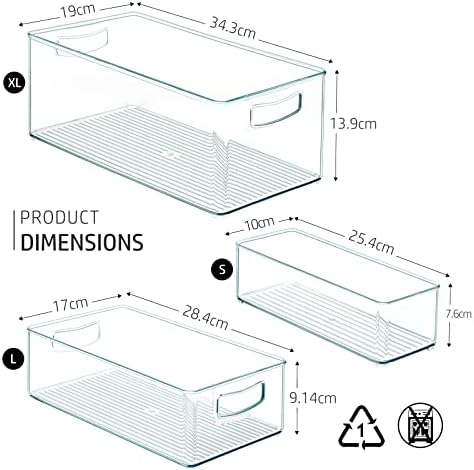 8 PACK Stackable Pantry Organizer Bins (3 Size) - Clear Fridge Organizer for Kitchen, Freezer, Refrigerator, Cabinet - Plastic Storage Container with Handle for Home