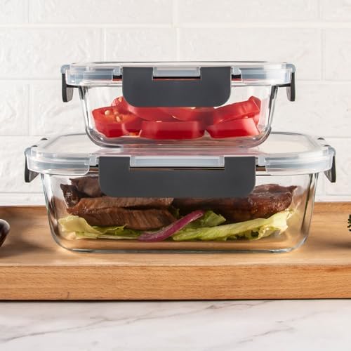 10 Pack Glass Food Storage Containers with Lids for Lunch, On-the-Go, Leftovers, Pantry Organization