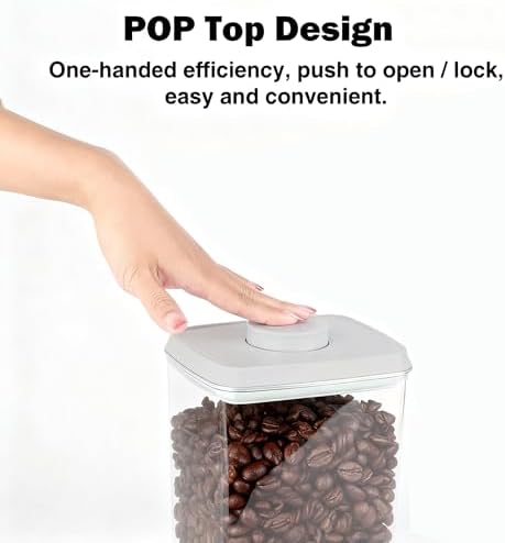 Pop Airtight Food Storage Container with Lid, 4L/4.2qt Large Cereal Flour Sugar Storage Container with Scoop, One Button Opening, BPA-Free, Kitchen Pantry Organization and Storage