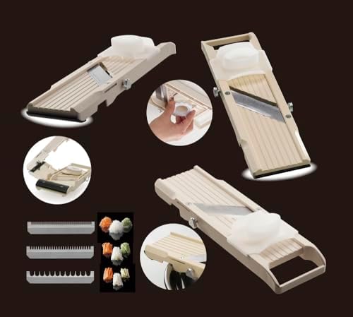 Mandoline Slicer with 4 Blades, Japanese Stainless Steel, BPA Free, 12.75 x 3.625-Inches, Beige