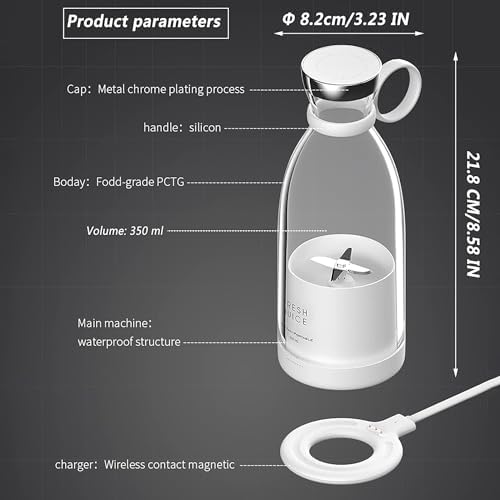 OTPEIR Portable Blender for Shakes and Smoothies with 11.83 Oz Travel Cup and Lid,Durable Stainless Steel Blades for Juice Blending Performance, White - Image 3