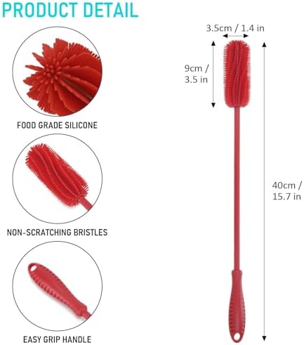 Silicone Bottle Brush, 15.7" Water Bottle Cleaner Brush, Red - Image 3