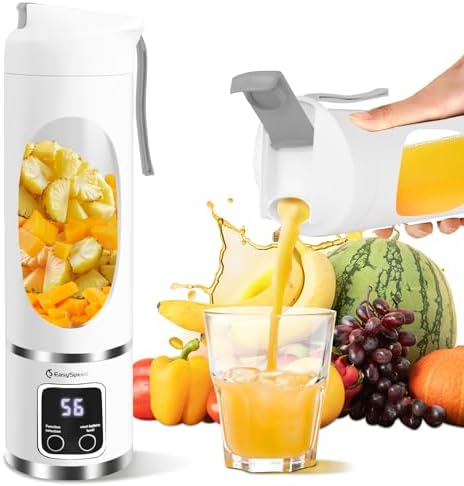EASYSPEED Portable Blender Electric USB-C, 500ML Personal Juicer for Shakes, 1500mAh Rechargeable, 12 Blades,BPA Free, 18oz Small Blender with Leakproof Lid & Sip Spout, Mixing, Compact,White by EASYSPEEDSL