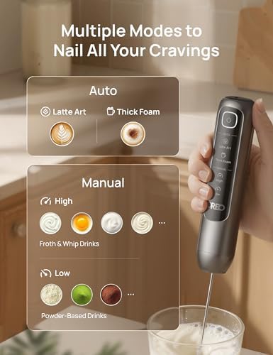 DREO Milk Frother Handheld, Coffee Drink Hand Mixer Wand, BaristaMaker Nano