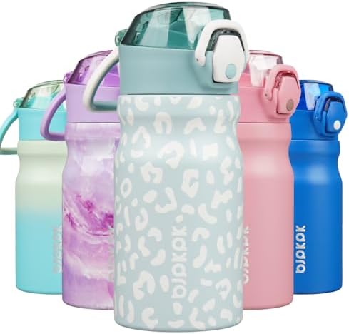 BJPKPK 14 oz Insulated Water Bottle, Straw, Handle, Stainless Steel Flask by BJPKPK