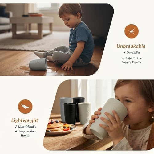 Drinking Glasses 16oz Wheat Straw Cups-Stackable and Reusable Cups, Alternative to Plastic Cups for Iced Coffee, Smoothies,Iced Tea-Black Grey