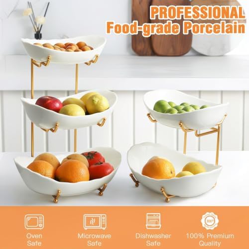 3 Tier Fruit Basket, Ceramic Fruit Bowl for Kitchen Counter 6