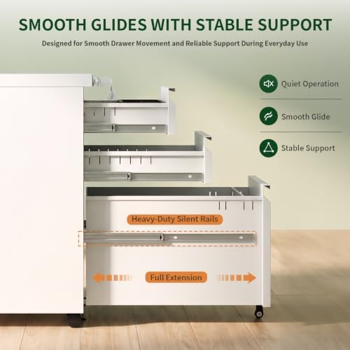 3 Drawer Metal File Cabinet with Lock & Rolling Casters