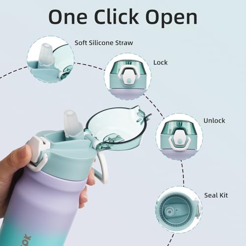 BJPKPK 14 oz Insulated Water Bottle, Straw, Handle, Stainless Steel Flask - Image 3