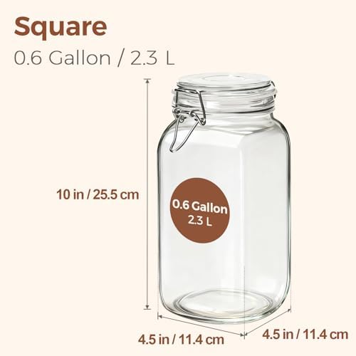 Large Square Glass Jars with Airtight Lids 78 oz 3 Pack Wide Mouth