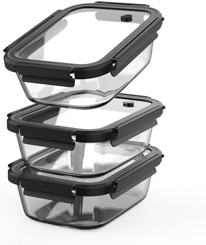 BYLWORKOUT 3-Pack 35 oz Glass Meal Prep Containers with Vented Glass Lids
