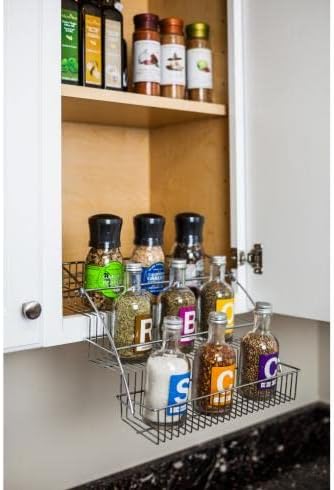 3-Tier Pull Down Spice Rack - Chrome-Finished Steel Retractable Organizer for Spice Bottles & Seasoning Jars - Easy to Install, Screws Included - Fits 15” Opening Wall Cabinet