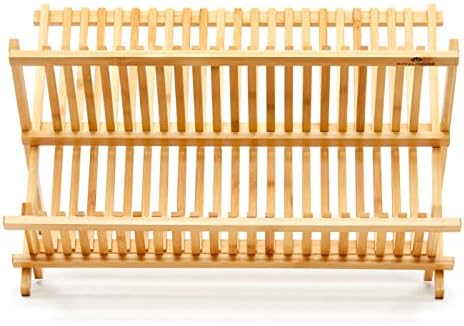 Premium Natural Bamboo Dish Rack, Collapsible Dish Drainer