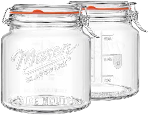 64 oz Mason Jars with Lids, 2 Pack Half Gallon Glass Jars