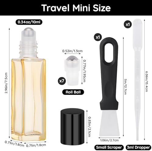 Segbeauty 0.34oz 5pcs Thick Glass Roll on Bottle for Eye Essence, 10ml Empty Refillable Essential Oil Roller Bottles for Travel with Dropper, Roller Ball Applicator for Perfume Travel Containers - Image 3
