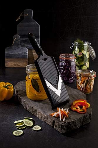 Microplane Adjustable Mandoline Slicer with V-Blade and Julienne Stainless Steel Blades, Handheld Mandoline for Potatoes, Carrots and Other Vegetables - Image 4