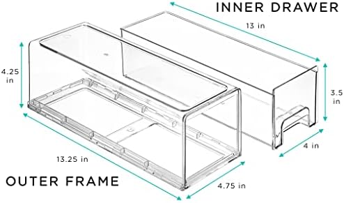 Clear Storage Drawers for Refrigerator & Pantry (Small Wide, 2 Pack)