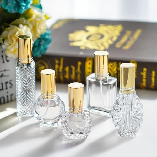 5 Pcs Vintage Glass Empty Perfume Bottles Refillable with Spray - Image 3