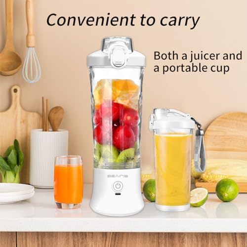 Portable Blender with 20 Oz Travel Cup, 6 Blades, USB Rechargeable for Shakes, Smoothies, Gym, Kitchen and Outdoors (White) - Image 6