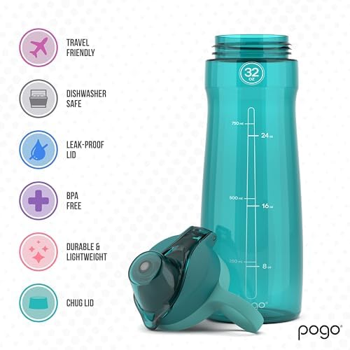 Pogo BPA-Free Plastic Water Bottle with Chug Lid, 32 Oz, Quetzal Teal - Image 3