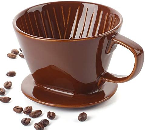Pour Over Coffee Dripper, Non Electric Pour Over Coffee Maker, Porcelain Slow Brewing Accessories for Home, Cafe, Restaurants, Easy Manual Brew Maker, Brown