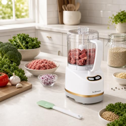 La Reveuse 2 Cup Mini Food Processor, Electric Chopper Small, White - Image 2