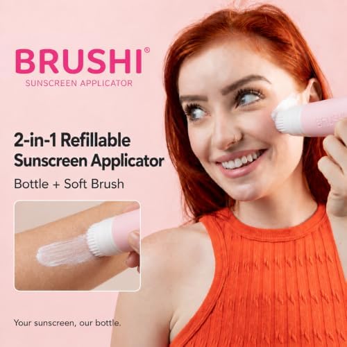 Brushi® Patented Sunscreen Applicator – Refillable Squeezable Bottle with Soft Blending Brush, Mess-Free Sunscreen Applicator for Face & Body, Adults & Kids, Travel Size 3 oz (Go Pink) - Image 2